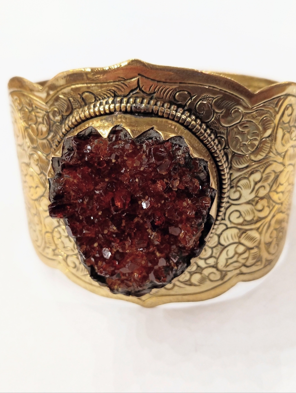 Huge Citrine Druzy Geode Cuff Brass Bracelet
